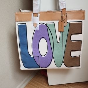 Coach Love Canvas Tote with Leather Straps